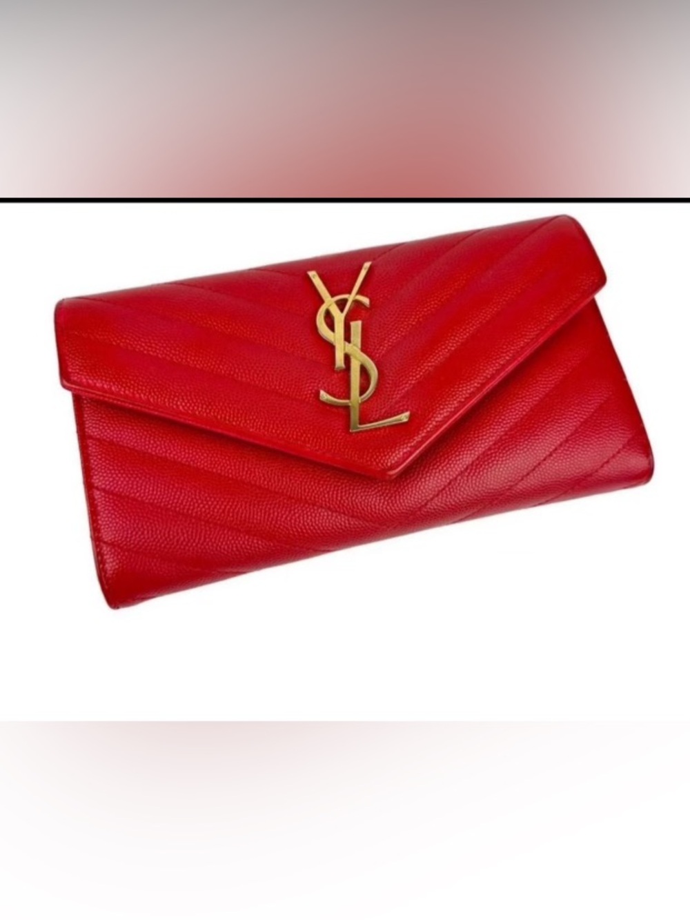 Authentic Saint Laurent YSL Red Monogram Envelope Long Wallet Gold Hardware